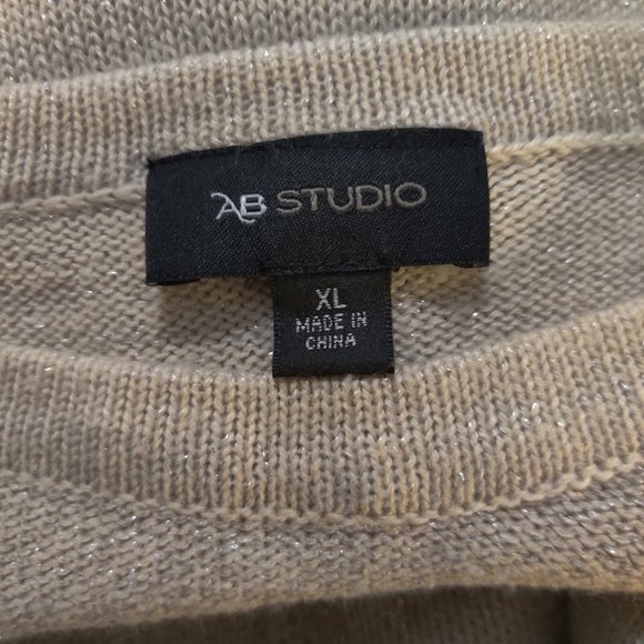 AB Studio Beige Sweater with Sparkles & Silky Under Shirt XL - Picture 5 of 5